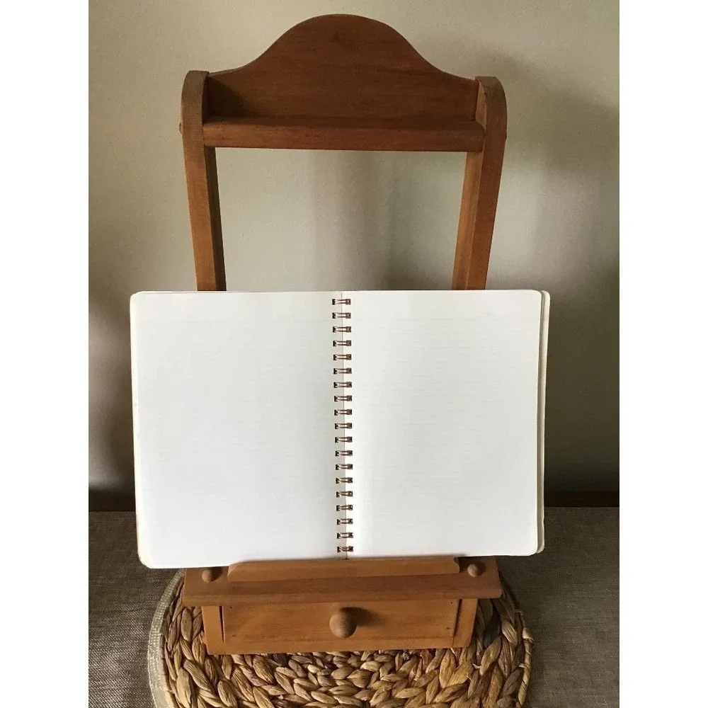 Vintage Wooden Cookbook Stand w/ Drawer Wall Mount Book Rest Farmhouse Decor